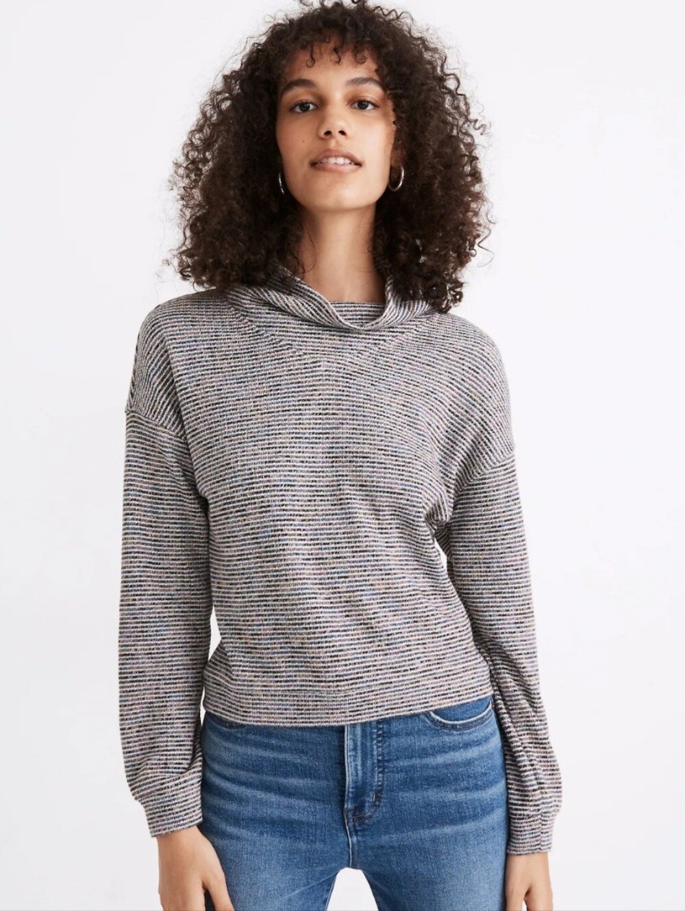 Madewell Coastal Minimalist Rainbow Rib Textured Mock Neck Pullower Top, Size M